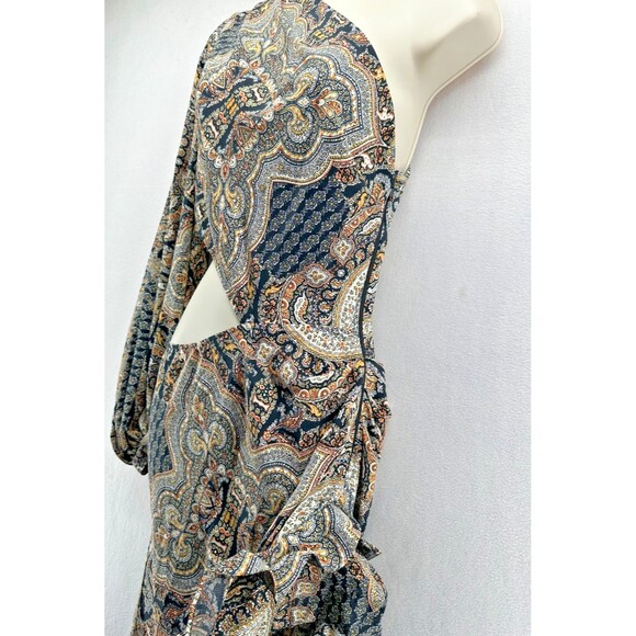 Bronx & Banco Sara Dress Size M Paisley Print One Shoulder Cutout Ruffle Hi Low - Picture 9 of 16